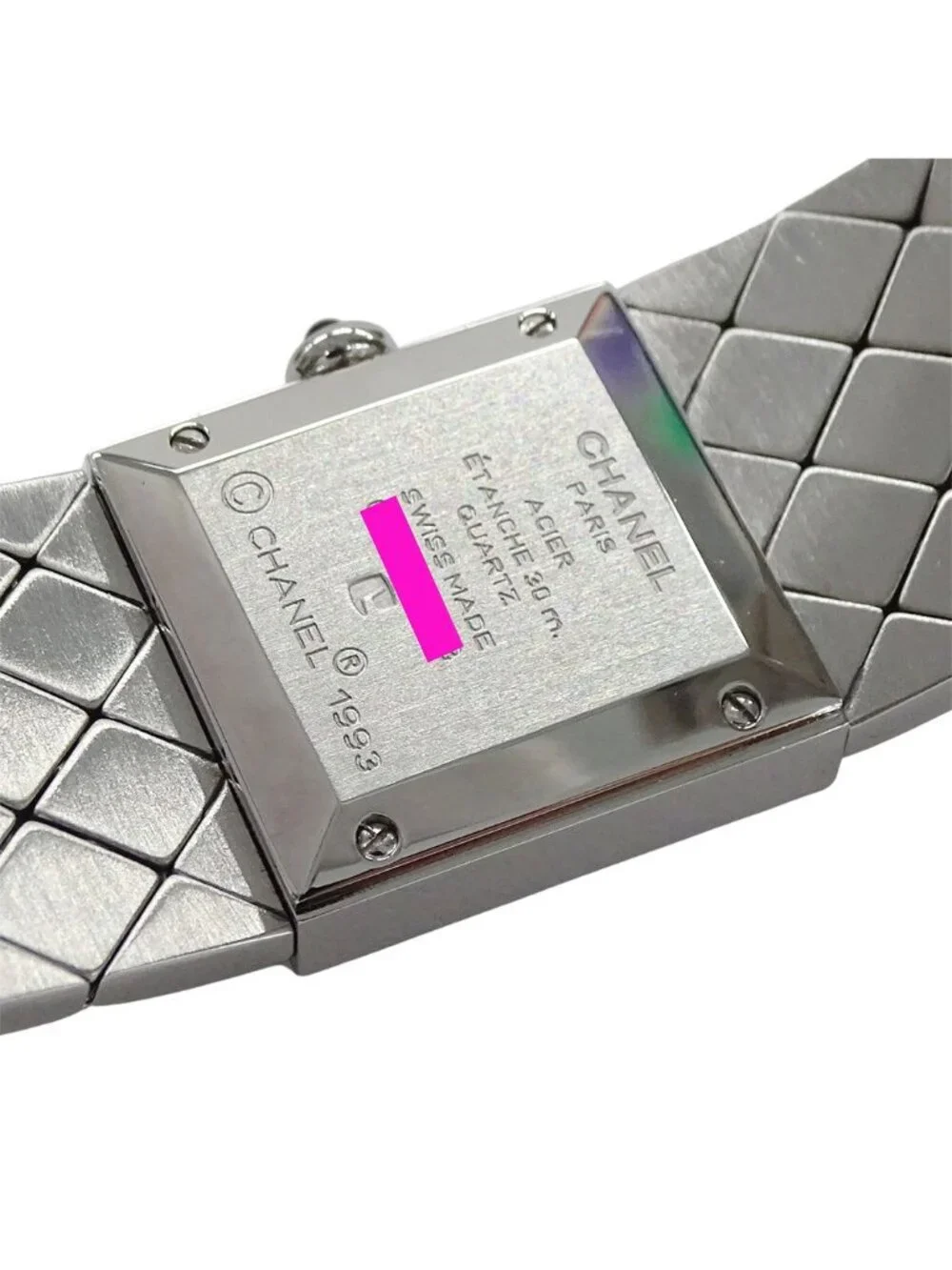 Chanel Watch Quilted Quartz Stainless Steel Silver Black Square Polished